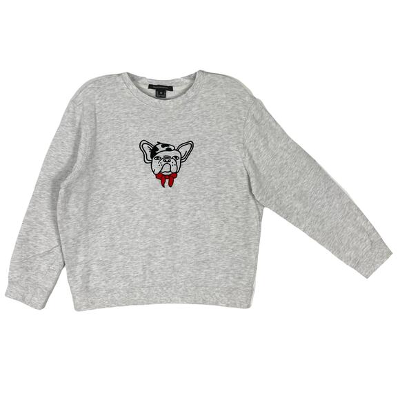 Nwot French Connection Sweatshirt XS Frenchie- Dog Crewneck Long-Sleeve Cotton - Picture 2 of 9